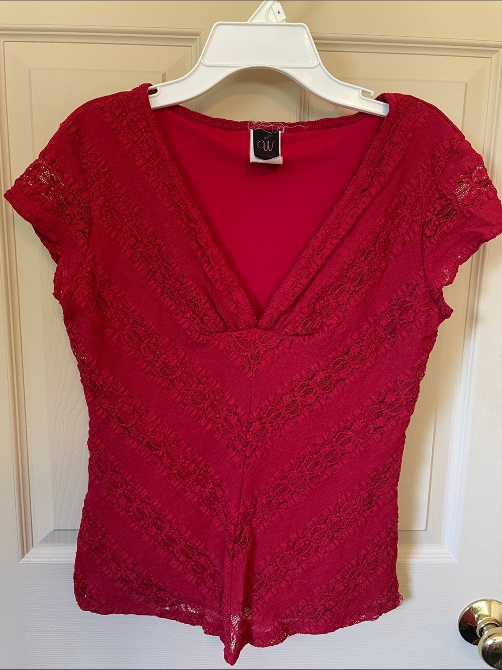 Wrapper Red Lace Short Sleeve Top